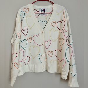 Kerri Rosenthal Heart Pattern V-Neck Button-Down Sweater NWOT